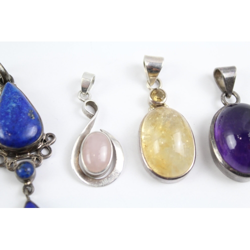 2120 - Six sterling silver gemstone pendants to include rutilated quartz etc. - approx. gross weight 65g