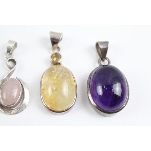 2120 - Six sterling silver gemstone pendants to include rutilated quartz etc. - approx. gross weight 65g