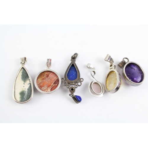 2120 - Six sterling silver gemstone pendants to include rutilated quartz etc. - approx. gross weight 65g