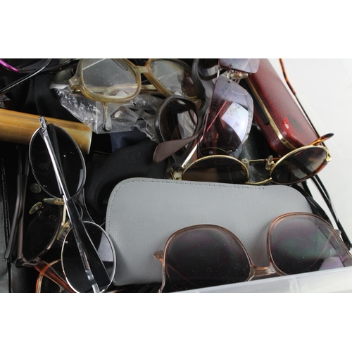 367 - A large collection of sun and reading glasses to include Ralph Lauren etc.