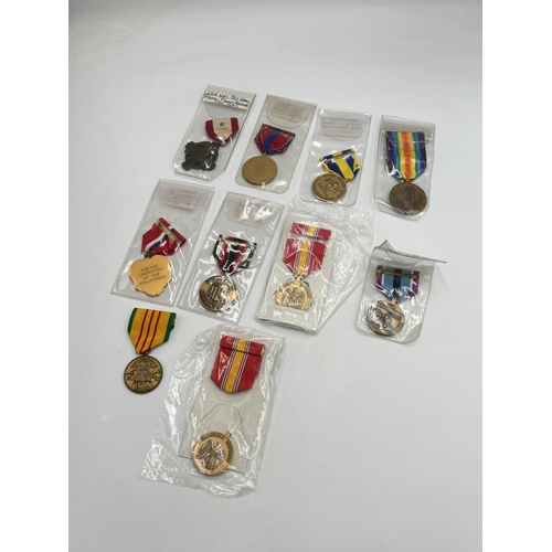 2490 - Ten United States of America medals to include WWI Victory, WWI New York Mount Vernon Service, Human... 