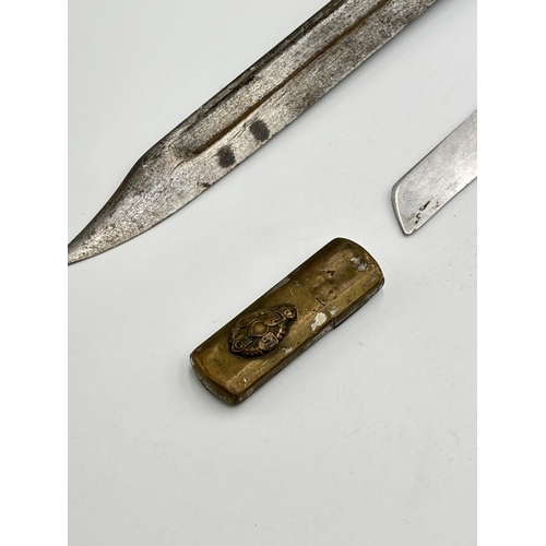 2533 - Three military items, one J. Thompson (Cutlery) Ltd Sheffield pocket knife with Broad arrow mark and... 