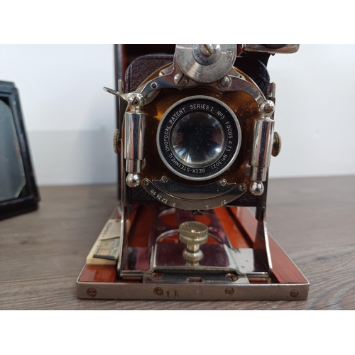 25 - An early 20th century R & J Beck Zambex No.3 daylight loading system folding camera fitted with Beck... 