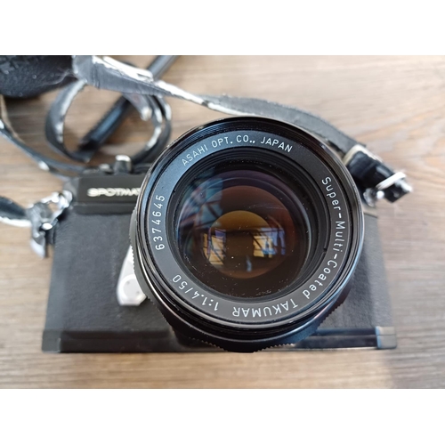 35 - A cased 1970s Asahi Pentax Spotmatic SPII 35mm SLR camera fitted with Super-Multi-Coated Takumar 1:1... 