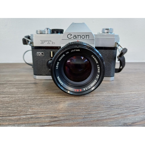 50 - An early 1970s Canon FTb QL 35mm SLR camera fitted with Canon FD S.S.C. 1:1.4 50mm lens