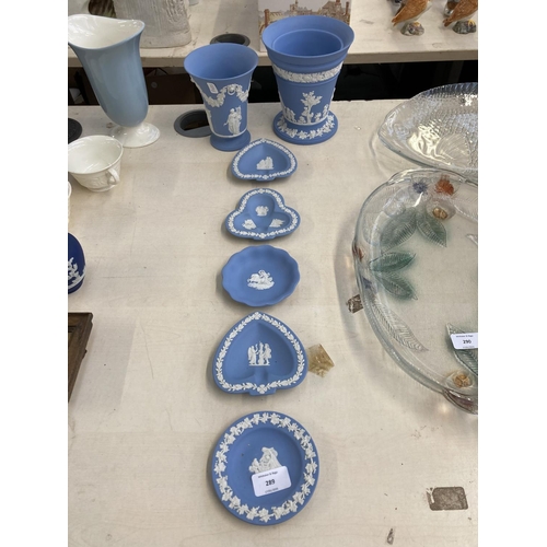 289 - Seven pieces of Wedgwood pale blue Jasperware