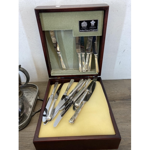 303 - A collection of silver plated ware to include Arthur Price cutlery, four piece tea/coffee set etc.