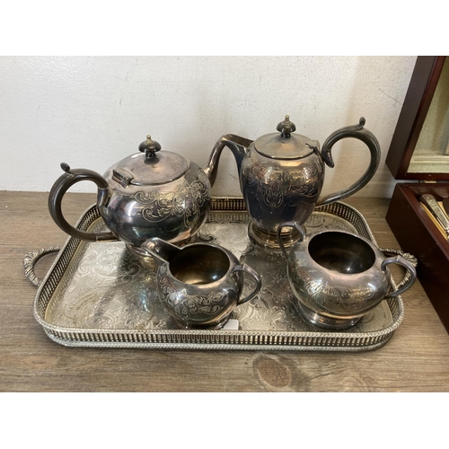 303 - A collection of silver plated ware to include Arthur Price cutlery, four piece tea/coffee set etc.