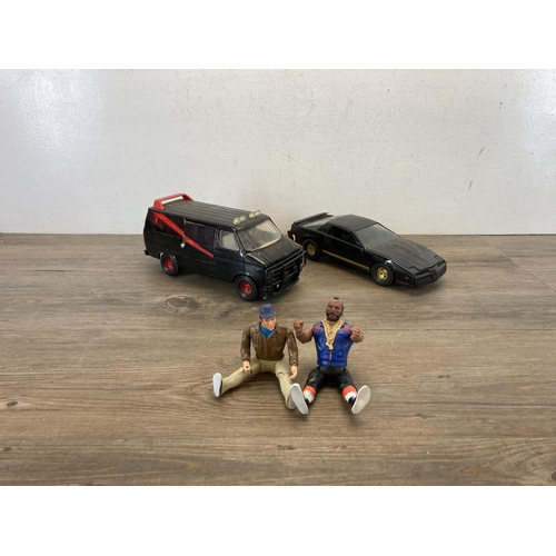 310 - Four items, one The ERTL Co. GMC A-Team van, one The ERTL Co. Smokey And The Bandit Pontiac Firebird... 