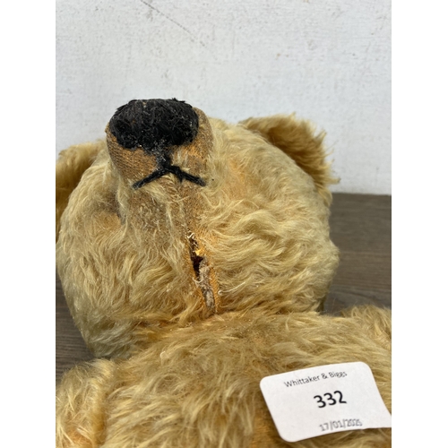 332 - A vintage blonde mohair articulated teddy bear - approx. 53cm high