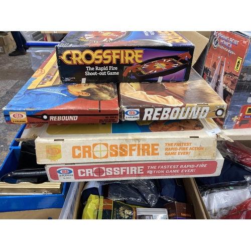 349 - A collection of boxed games to include Ideal Crossfire, Ideal Rebound, Parker Striker 5-a-side footb... 