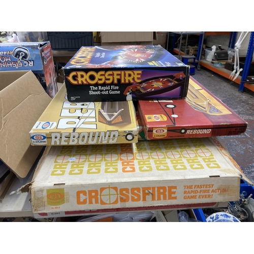 349 - A collection of boxed games to include Ideal Crossfire, Ideal Rebound, Parker Striker 5-a-side footb... 