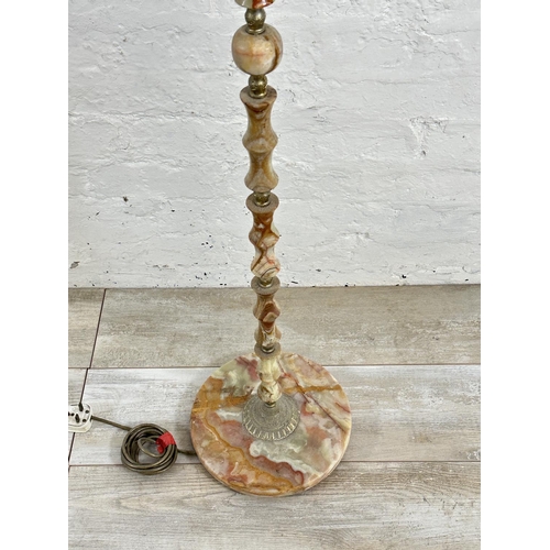 12 - A mid 20th century onyx and gilt metal standard lamp with shade - approx. 164cm high including shade