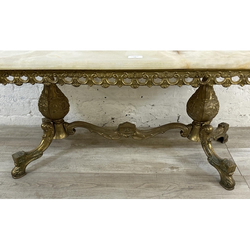 14 - A Rococo style onyx and gilt metal rectangular twin pedestal coffee table - approx. 46cm high x 50cm... 