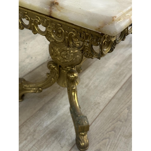 14 - A Rococo style onyx and gilt metal rectangular twin pedestal coffee table - approx. 46cm high x 50cm... 