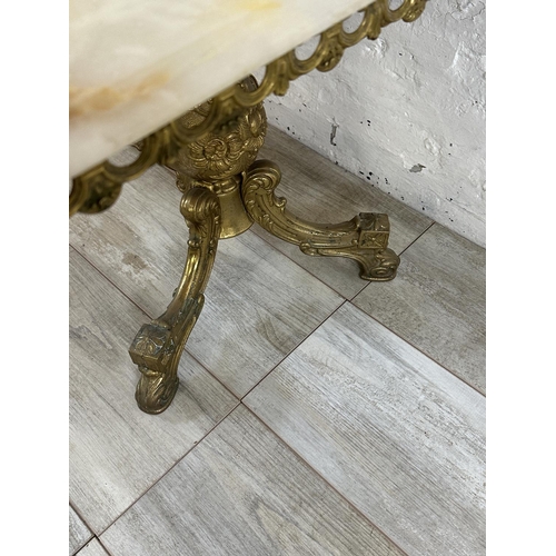 14 - A Rococo style onyx and gilt metal rectangular twin pedestal coffee table - approx. 46cm high x 50cm... 