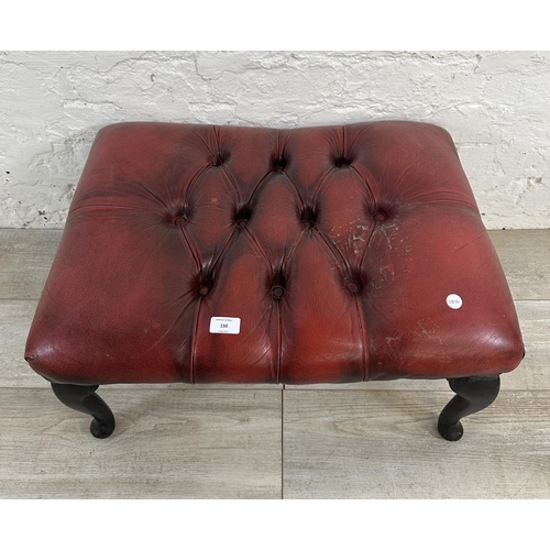 150 - An oxblood leather Chesterfield footstool on cabriole supports - approx. 32cm high x 64cm wide x 49c... 