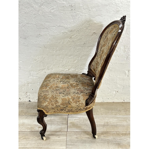 155 - A Victorian carved rosewood and floral fabric upholstered bedroom chair - approx. 96cm high x 48cm w... 