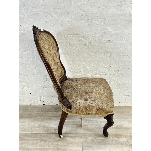 155 - A Victorian carved rosewood and floral fabric upholstered bedroom chair - approx. 96cm high x 48cm w... 