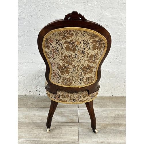 155 - A Victorian carved rosewood and floral fabric upholstered bedroom chair - approx. 96cm high x 48cm w... 