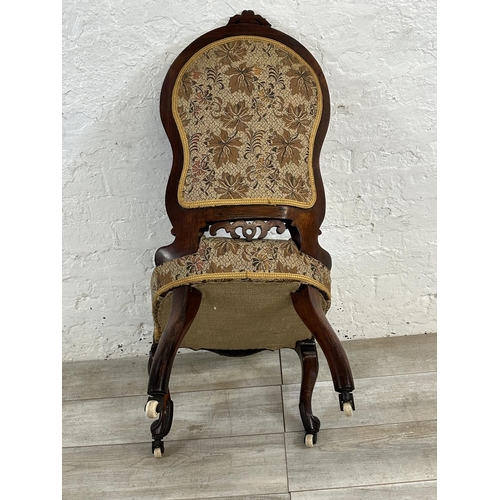 155 - A Victorian carved rosewood and floral fabric upholstered bedroom chair - approx. 96cm high x 48cm w... 