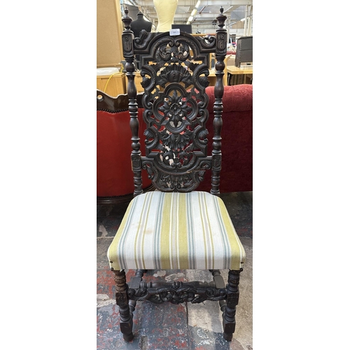 157 - A 19th century carved oak and fabric upholstered dining chair