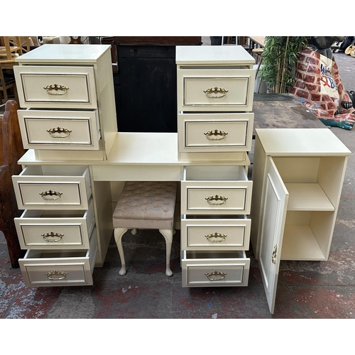 163A - A white laminate bedroom suite comprising pair of bedside chests of drawers, dressing table with sto... 