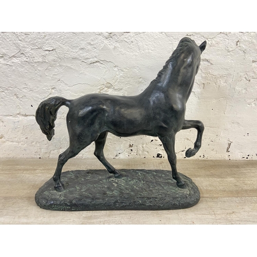 166 - A 19th century style bronzed plaster horse figurine - approx. 38cm high x 40cm wide x 15cm deep