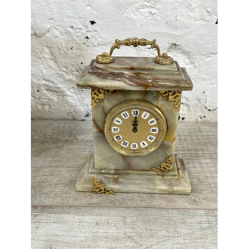 17 - Fifteen onyx and gilt metal items to include rotary dial telephone, jewellery box, table lighters, p... 