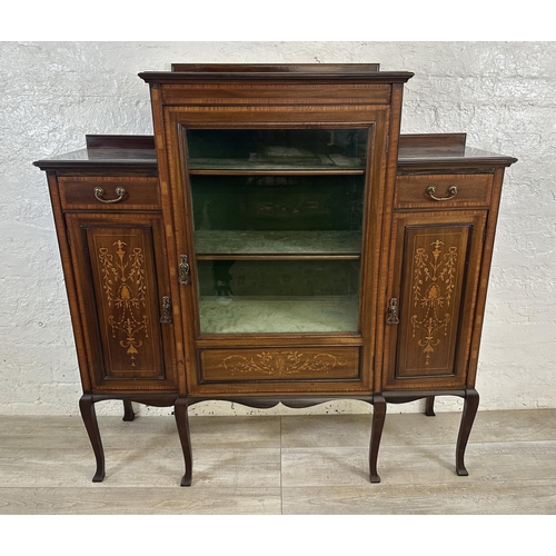 171 - An Edwardian inlaid mahogany display cabinet - approx. 132cm high x 128cm wide x 36cm deep