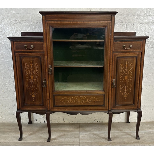 171 - An Edwardian inlaid mahogany display cabinet - approx. 132cm high x 128cm wide x 36cm deep