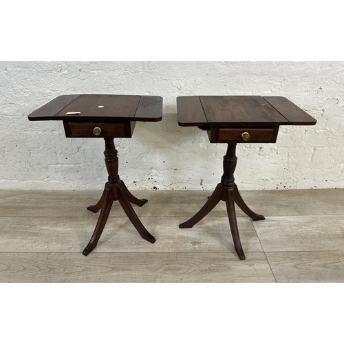 176 - A pair of Regency style mahogany drop leaf pedestal side tables - approx. 51cm high x 39cm wide x 27... 