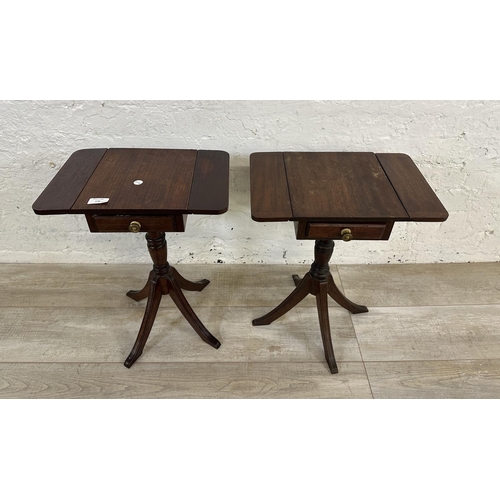 176 - A pair of Regency style mahogany drop leaf pedestal side tables - approx. 51cm high x 39cm wide x 27... 