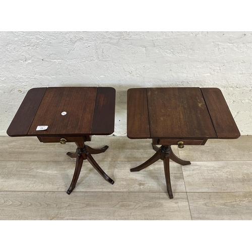 176 - A pair of Regency style mahogany drop leaf pedestal side tables - approx. 51cm high x 39cm wide x 27... 