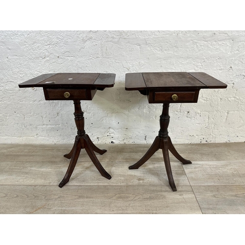 176 - A pair of Regency style mahogany drop leaf pedestal side tables - approx. 51cm high x 39cm wide x 27... 