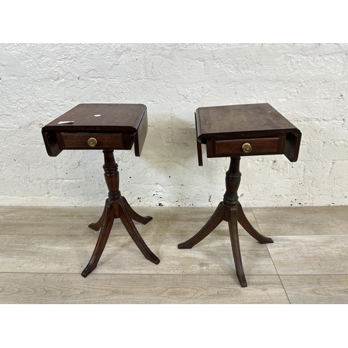 176 - A pair of Regency style mahogany drop leaf pedestal side tables - approx. 51cm high x 39cm wide x 27... 