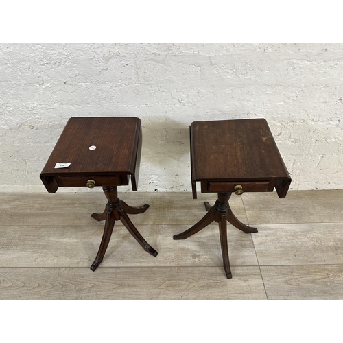 176 - A pair of Regency style mahogany drop leaf pedestal side tables - approx. 51cm high x 39cm wide x 27... 