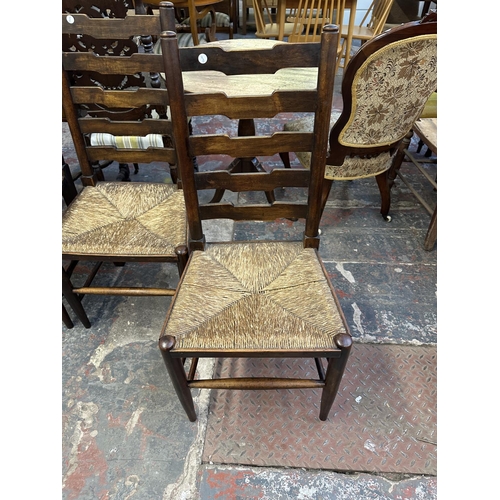 179 - Four 19th century beech and rush seated Lancashire dining chairs