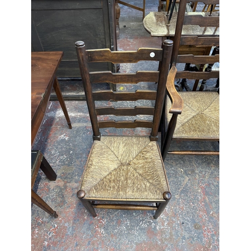 179 - Four 19th century beech and rush seated Lancashire dining chairs