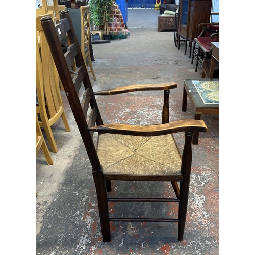 179 - Four 19th century beech and rush seated Lancashire dining chairs