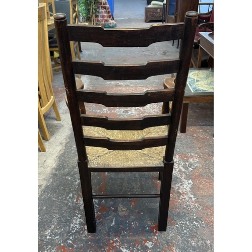 179 - Four 19th century beech and rush seated Lancashire dining chairs