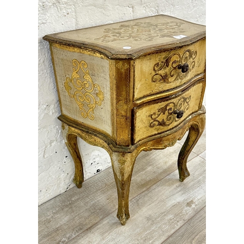 18 - An Italian Florentine hand painted and gilded wooden bedside chest of drawers - approx. 61cm high x ... 