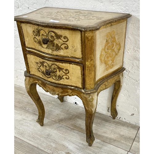 18 - An Italian Florentine hand painted and gilded wooden bedside chest of drawers - approx. 61cm high x ... 