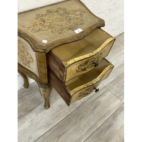 18 - An Italian Florentine hand painted and gilded wooden bedside chest of drawers - approx. 61cm high x ... 