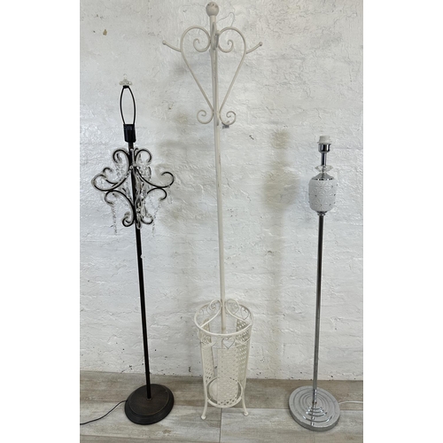 25 - Three pieces of furniture, one white painted wrought metal coat stand with heart motifs - approx. 18... 