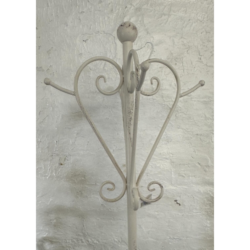 25 - Three pieces of furniture, one white painted wrought metal coat stand with heart motifs - approx. 18... 