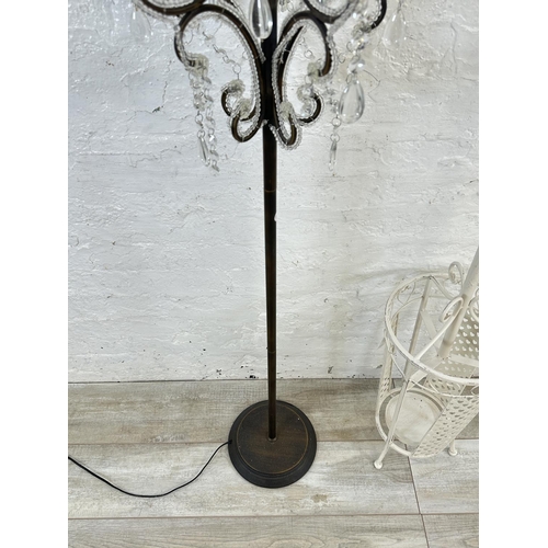 25 - Three pieces of furniture, one white painted wrought metal coat stand with heart motifs - approx. 18... 