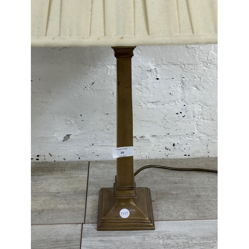 26 - A pair of Marks and Spencer brushed brass table lamps - approx. 60cm high including shades