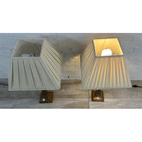 26 - A pair of Marks and Spencer brushed brass table lamps - approx. 60cm high including shades