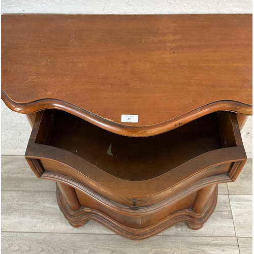 27 - An Italian Sorrento inlaid walnut serpentine sideboard - approx. 91cm high x 85cm wide x 43cm deep